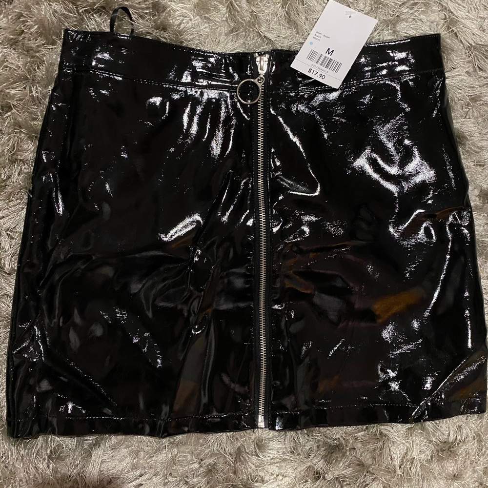 BRAND NEW Black Pleather Skirt with Front Zipper